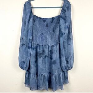 ARITZIA Wilfred Tempest Dress Puff Sleeve Babydoll Slate Printed Navy 2XL